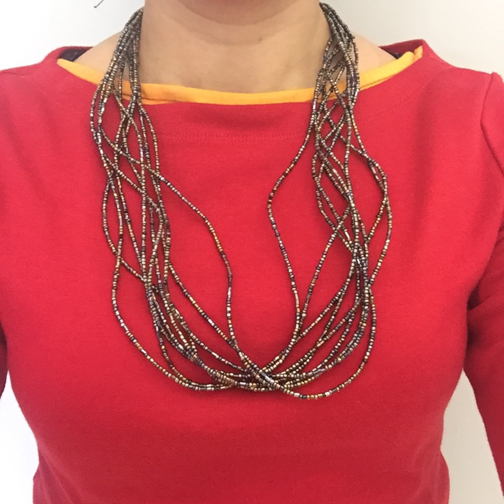 Long necklace sequin earth tones